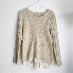 Monteau Lace Insert Cable Knit Sweater